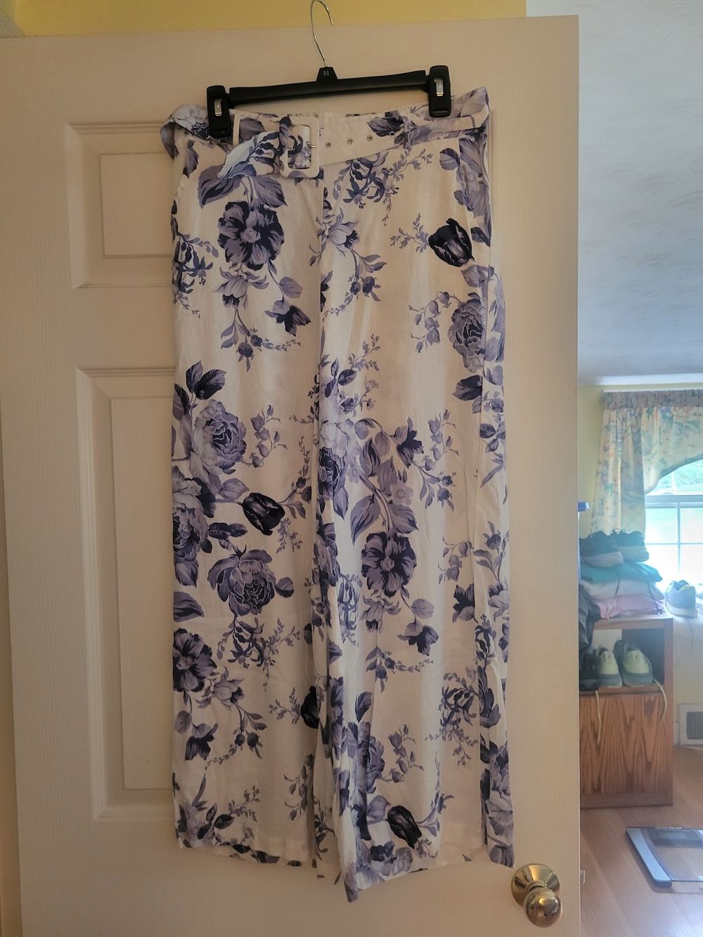 Laura Ashley Cream Wide-Leg Pants with Lavender Floral Print